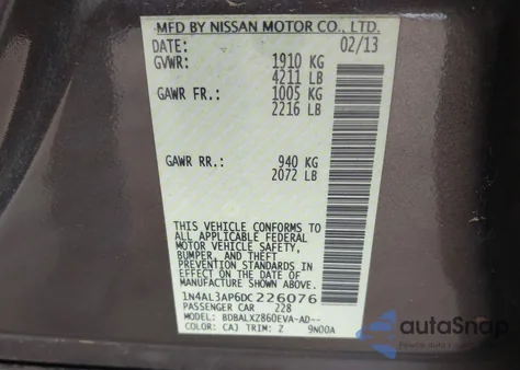 2013 Nissan Altima 2.5/S/Sv/Sl z USA, uszkodzony, nr VIN 1N4AL3AP6DC226076